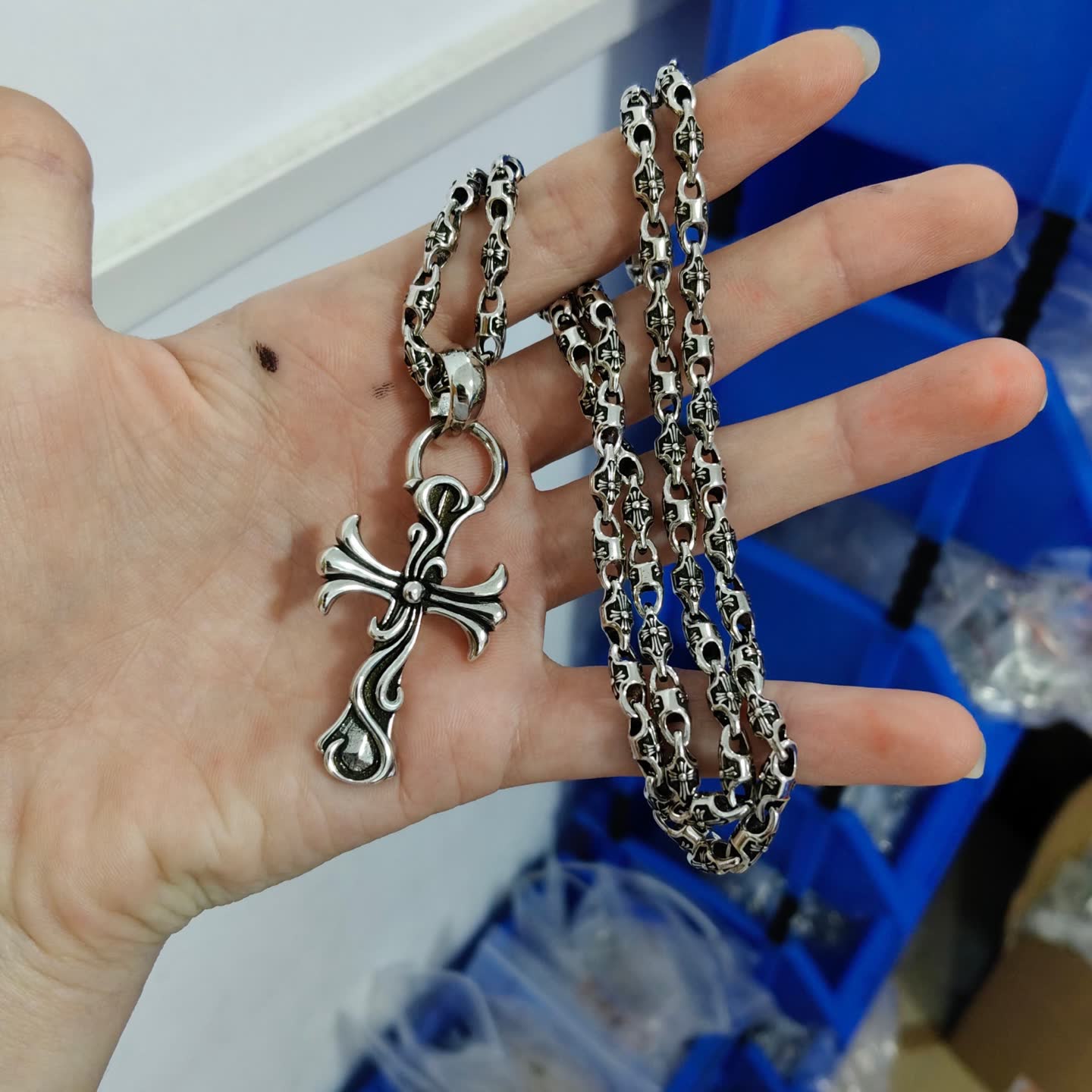 Chrome Hearts Silver Cross Pendant Necklace